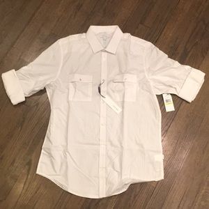 Calvin Klein Mens Long Sleeve White Dress Shirt